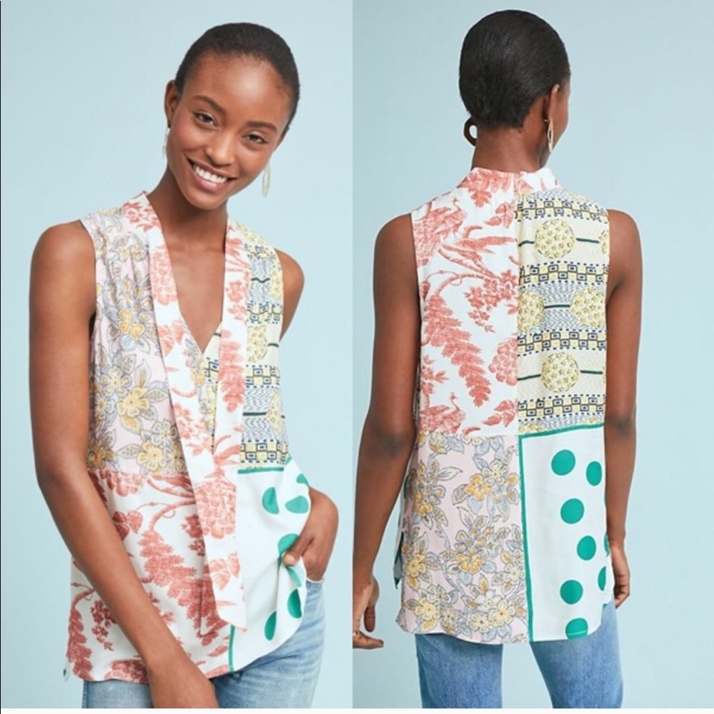 Anthropologie Venezia Tied Tunic Tank Small Patchwork Cottagecore